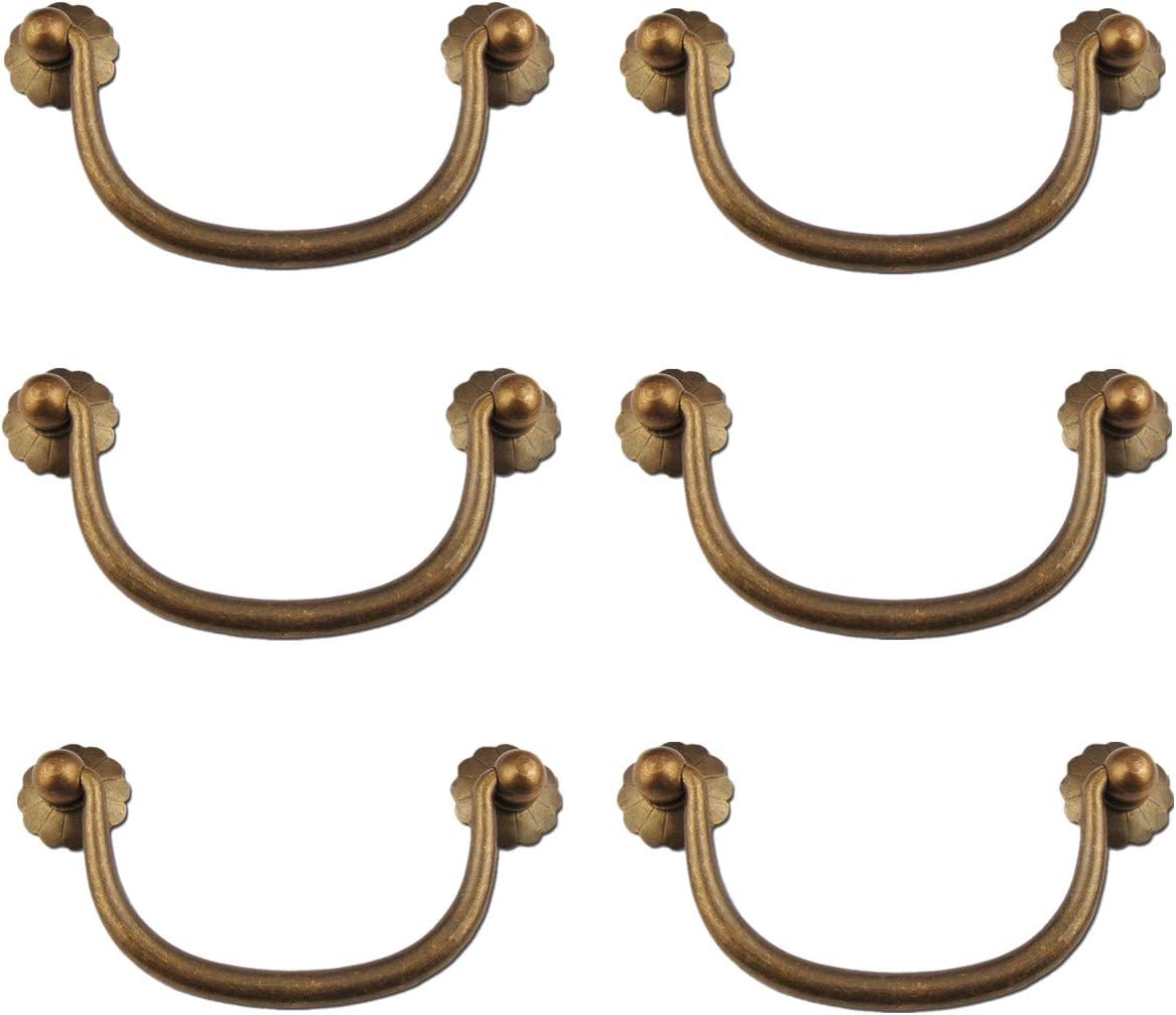 Txinmin 6 Pack Traditional Bail Cabinet Hardware Handle Pull Antique Brass Drawer Pull, 3-11/20 Inch Hole Centers (90mm), Black Bronze Tone