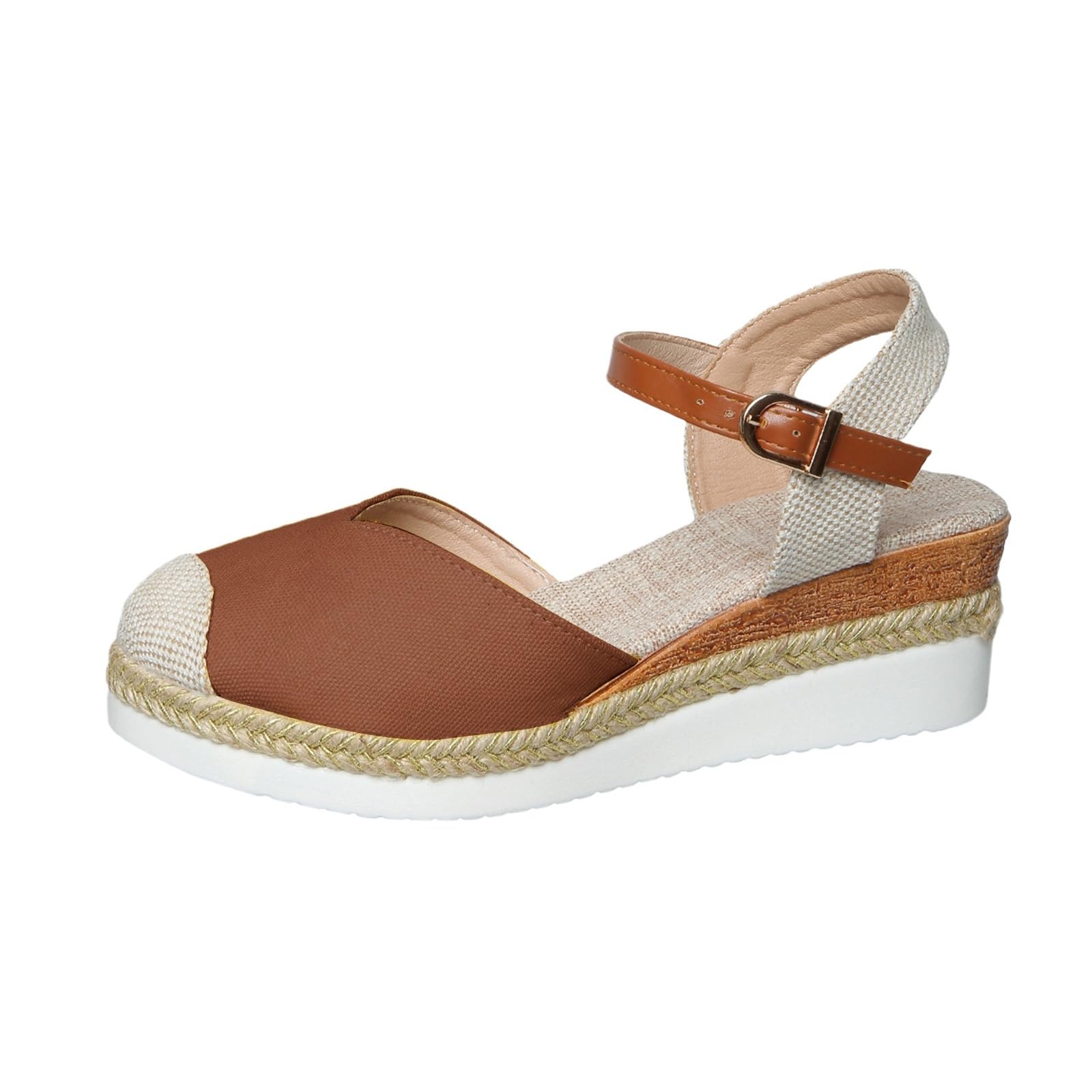 Platform Espadrilles Wedge Sandals for Women Vintage Dressy 2026 Summer Closed Toe Platform Sandals with Adjustable Buckle Ankle Strap Arch Support Non-Slip Casual Canvas Comfortable Beach Shoes