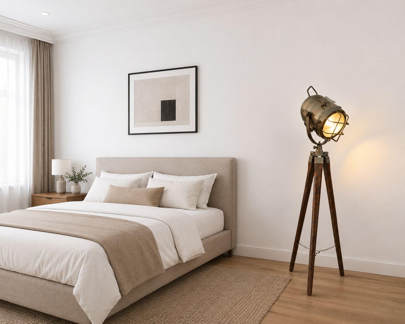 Metal Brass Floor Lamp Wooden Tripod Stand with Adjustable Height and Rotatable Arm Perfect Incandescent Lighting for Living Rooms, Bedrooms, Offices, and Home Decor-picture-17