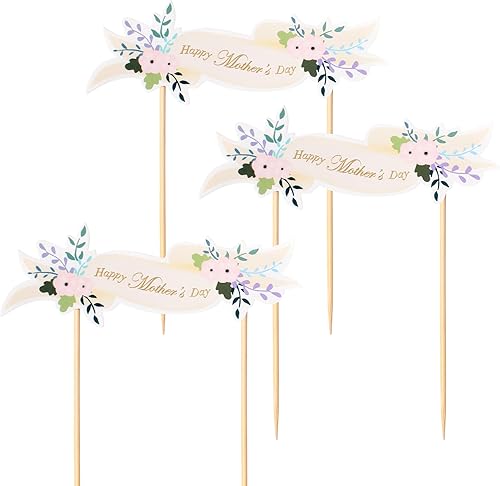 Miniatura 3 de Ercadio Paquete de 3 decoraciones para tartas con diseño de flores para el Día de la Madre, para el Día de la Madre, decoración de tartas para el
