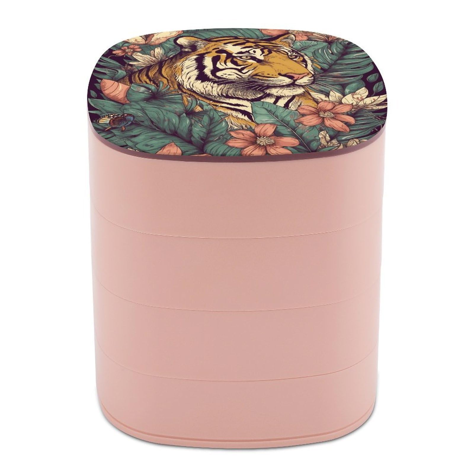 VstaDank Tropical Tiger Jewelry Organizer Small Travel Earring Storage Box with Mirror 4-Layer Rotating Travel Jewelry Tray Case with Lid Large Capacity Jewellery Holder Case