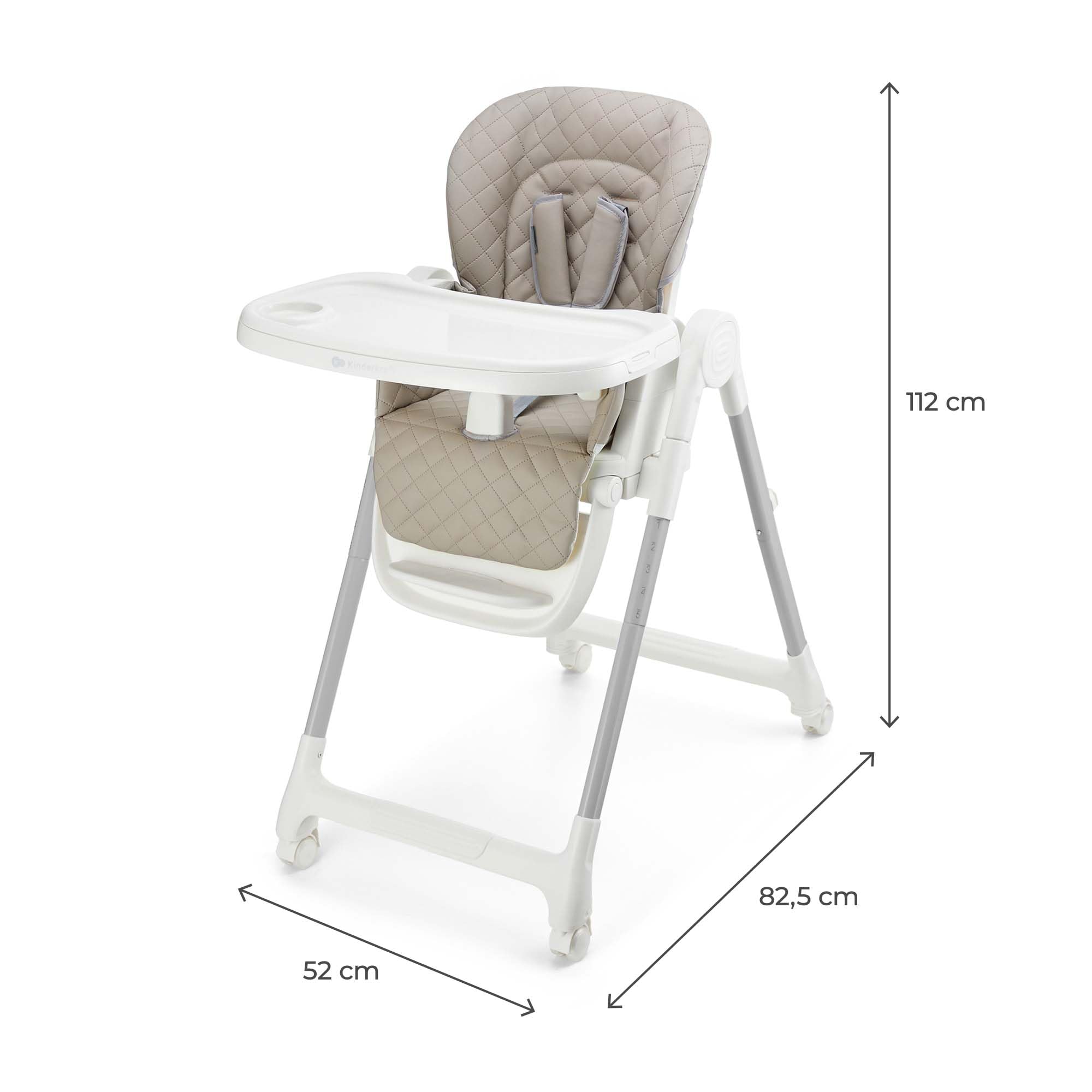 Kinderkraft TULO - Trona 3 en 1, silla infantil, asiento elevador, hasta 25 kg, 5 posiciones de altura, 3 posiciones de respaldo, 3 posiciones de reposapiés, 4 ruedas giratorias con cerraduras, Beige