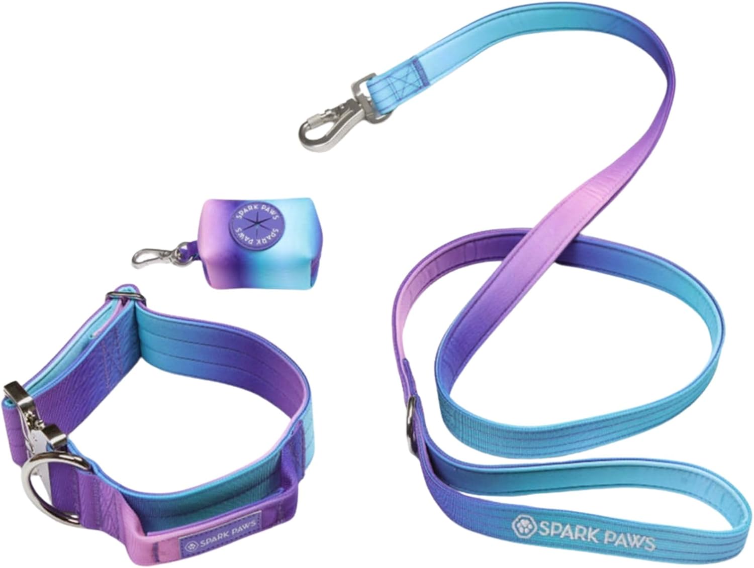 Spark Paws Tactical Dog Collar Bundle with Leash and Poop Bag Holder for Medium to Large Dogs – Heavy-Duty Nylon, Quick-Release Buckle, Soft Neoprene Padding - 90s Retro - M: 50-85 lbs [1.5"]