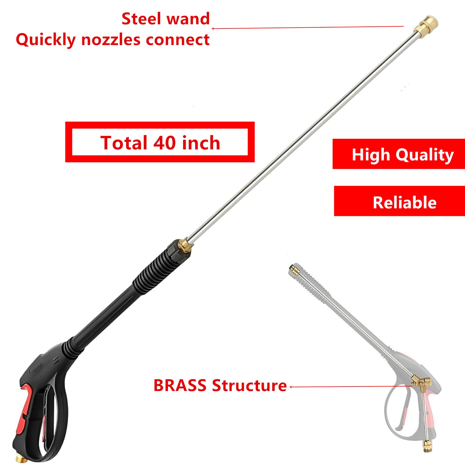 Tubo flessibile per idropulitrice da 26 m, pistola e bacchetta di estensione per idropulitrici a gas ed elettriche, pistola rondella di lunghezza regolabile da 101 cm, tubo di montaggio M22