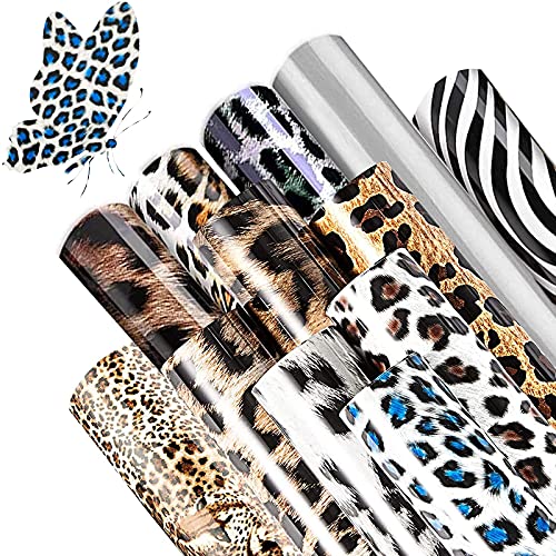 Gogmooi 12 pcs Leopard Print HTV Heat Transfer Vinyl Bundle, Leopard Pattern Vinyl Iron 12 x 10 for DIY Clothing, Bags, T-Shirts, Hats and Craft 10 Patterns with Scissor
