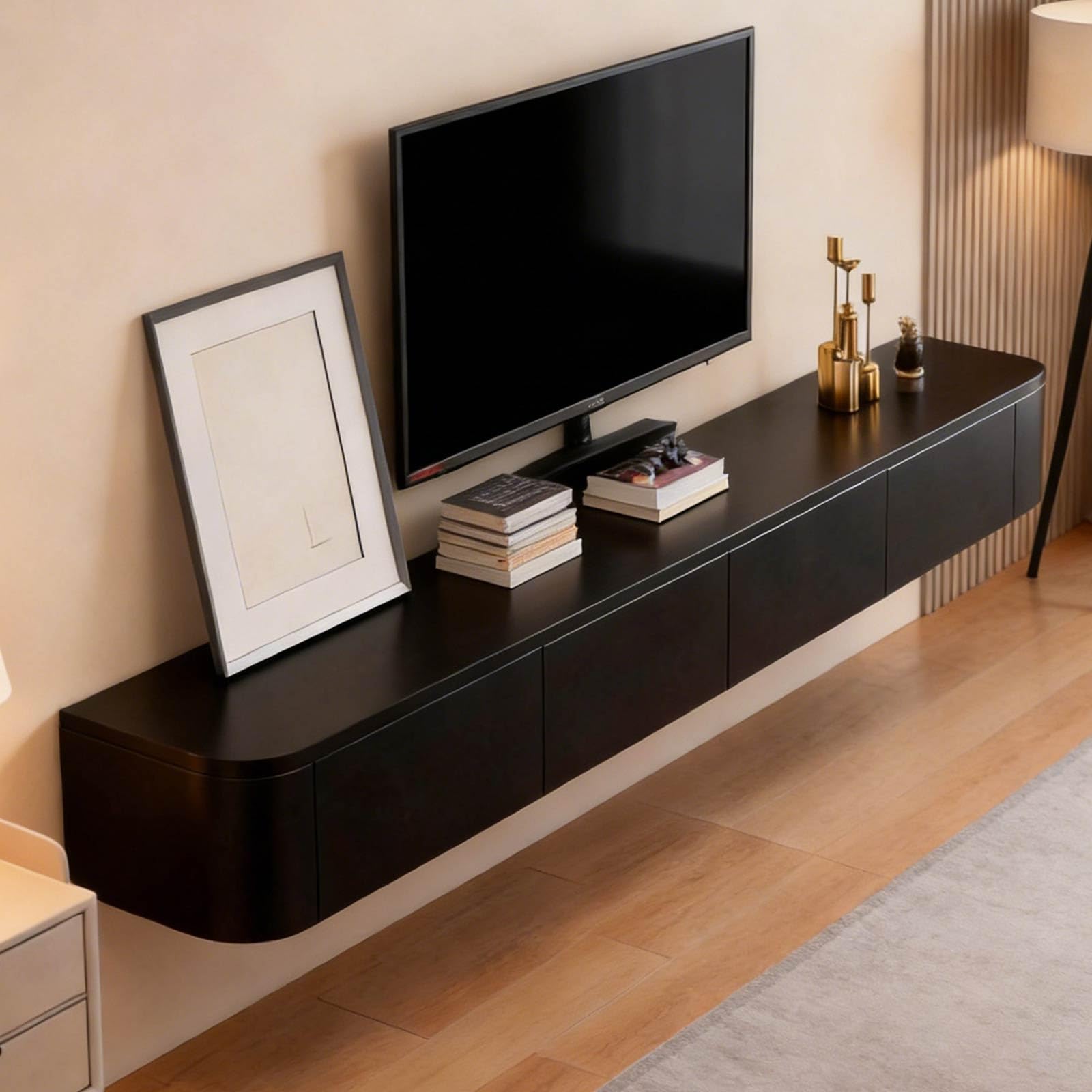 Mobile TV galleggiante con & Ders Ma Consolle, mobile TV in legno con ante e cavo, per soggiorno e camera da letto (marrone, 120 cm)