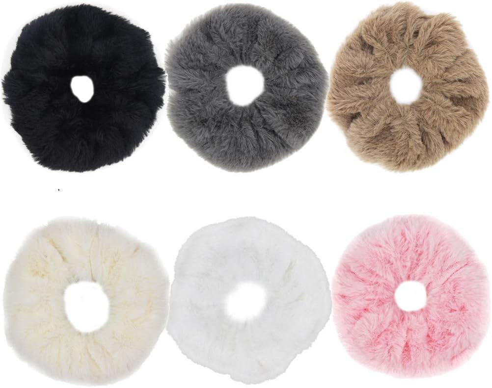 Faux Fur Furry Scrunchies Fur Hair Bands Wristband Hair Rings Ponytail Holder Hair Accessories (Mixed Colors)