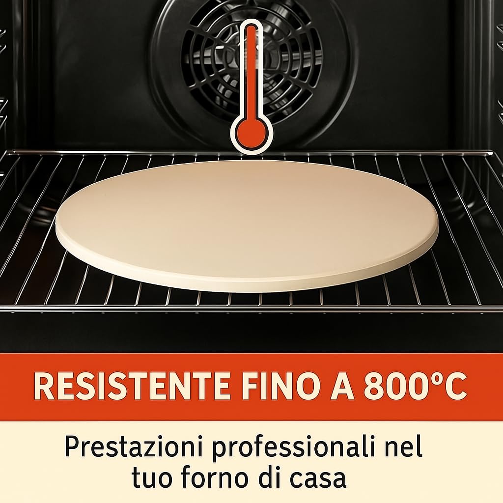 Pietra Refrattaria per Pizza - Diametro 33 cm, Resistente ad Alte Temperature, Ideale for Forno di Casa, Pane e Pizze Artigianali