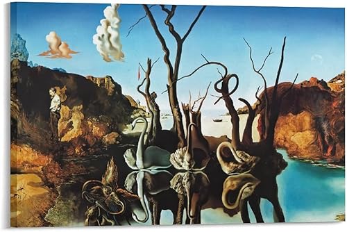 Miniatura 1 de Póster de Cisnes Reflejando Elefantes Salvador Dalí Arte de Pared Arte de Pared Póster de Sala de Sala de Estar Cuadro Cuadro Decoración Póster