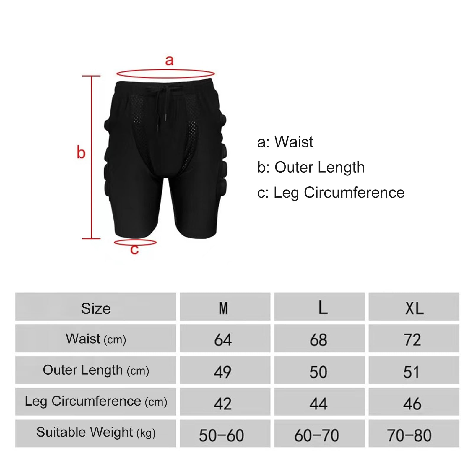 Fockety Pantaloncini imbottiti protettivi 3D, pantaloni antiurto traspiranti in EVA ispessito con coulisse, pantaloni con protezione antiurto per snowboard, skate e sci