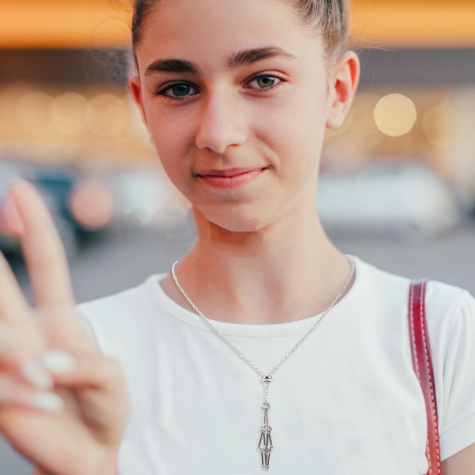 iplusmile Collana Porta Cristallo Regolabile in Metallo Argento, Gabbia Vuota per Perline, per Gioielli Fai da Te