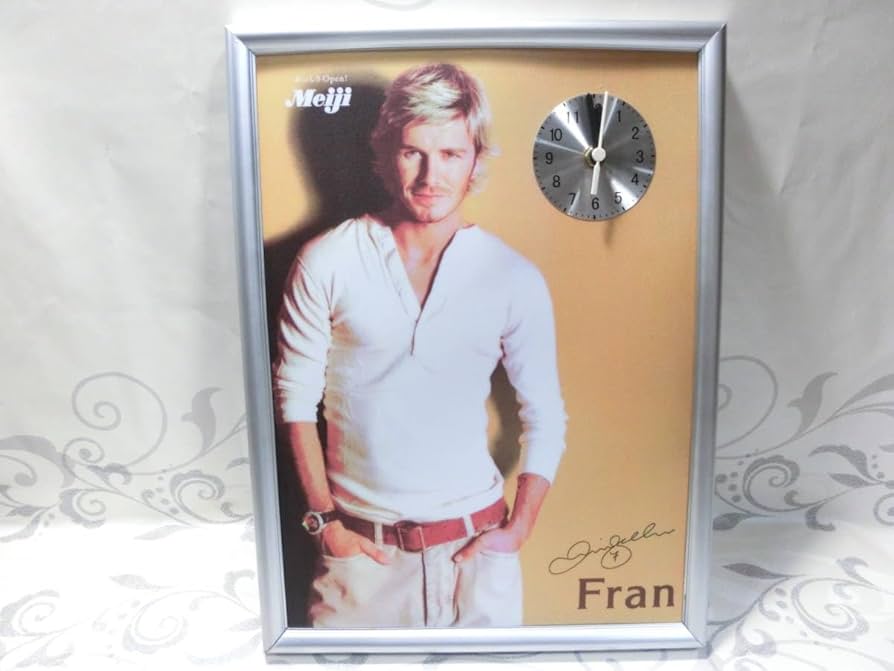 ベッカム フォト入り 明治製菓販促用ボード時計、超大判バスタオルと1日 ベッカム フォト入り 明治製菓販促用ボード時計、超大判バスタオルと1日