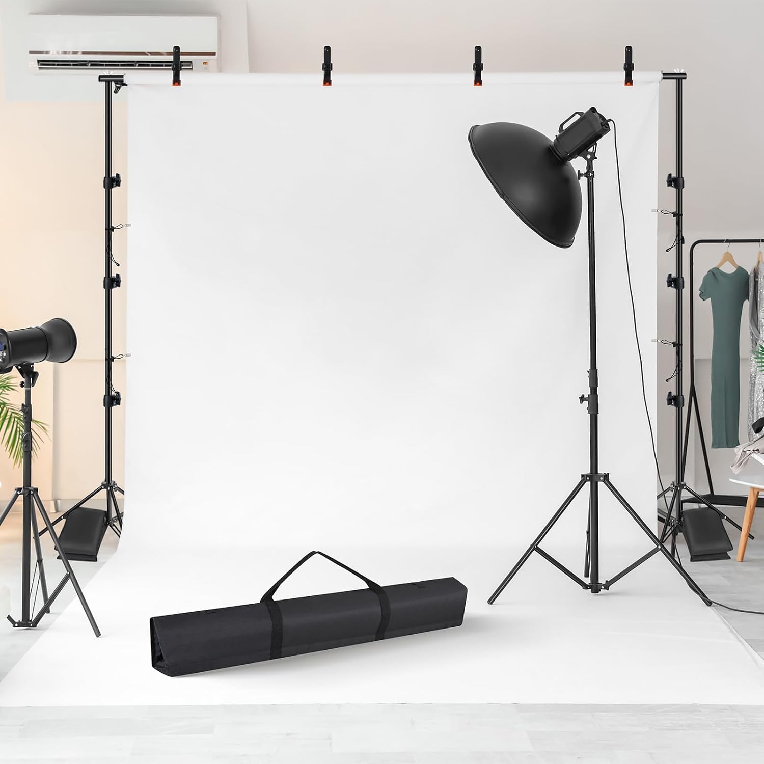 Supporto Fondale Fotografico 2,1 x 3 m, Supporto per Sfondo Fotografico, Kit di Sfondo Regolabile con 8 Morsetti, 2 Sacchi di Sabbia, 1 Borsa per il Trasporto, per Studio Fotografico, Ritratto