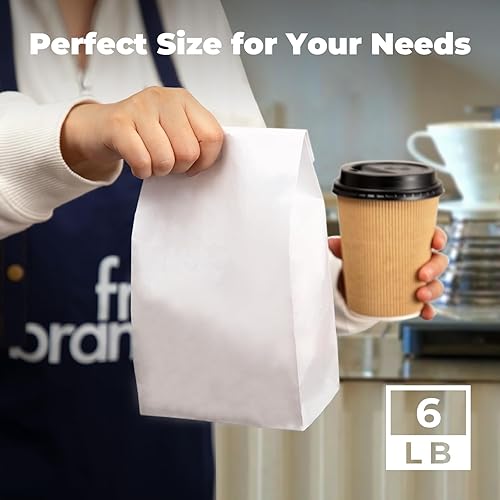 Miniatura 4 de Fit Meal Prep Paquete de 200 bolsas de almuerzo de papel blanco de 6 libras, 11 x 6 x 3.5 pulgadas, bolsas de papel blanco de primera calidad a