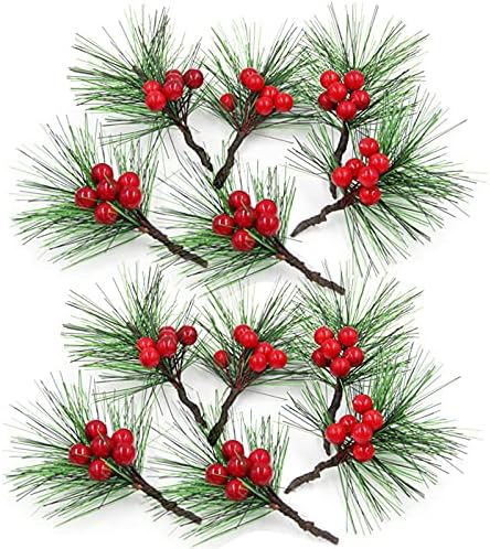 Jmkcoz 12 Pack Artificial Red Berry Stems Branches, Fake