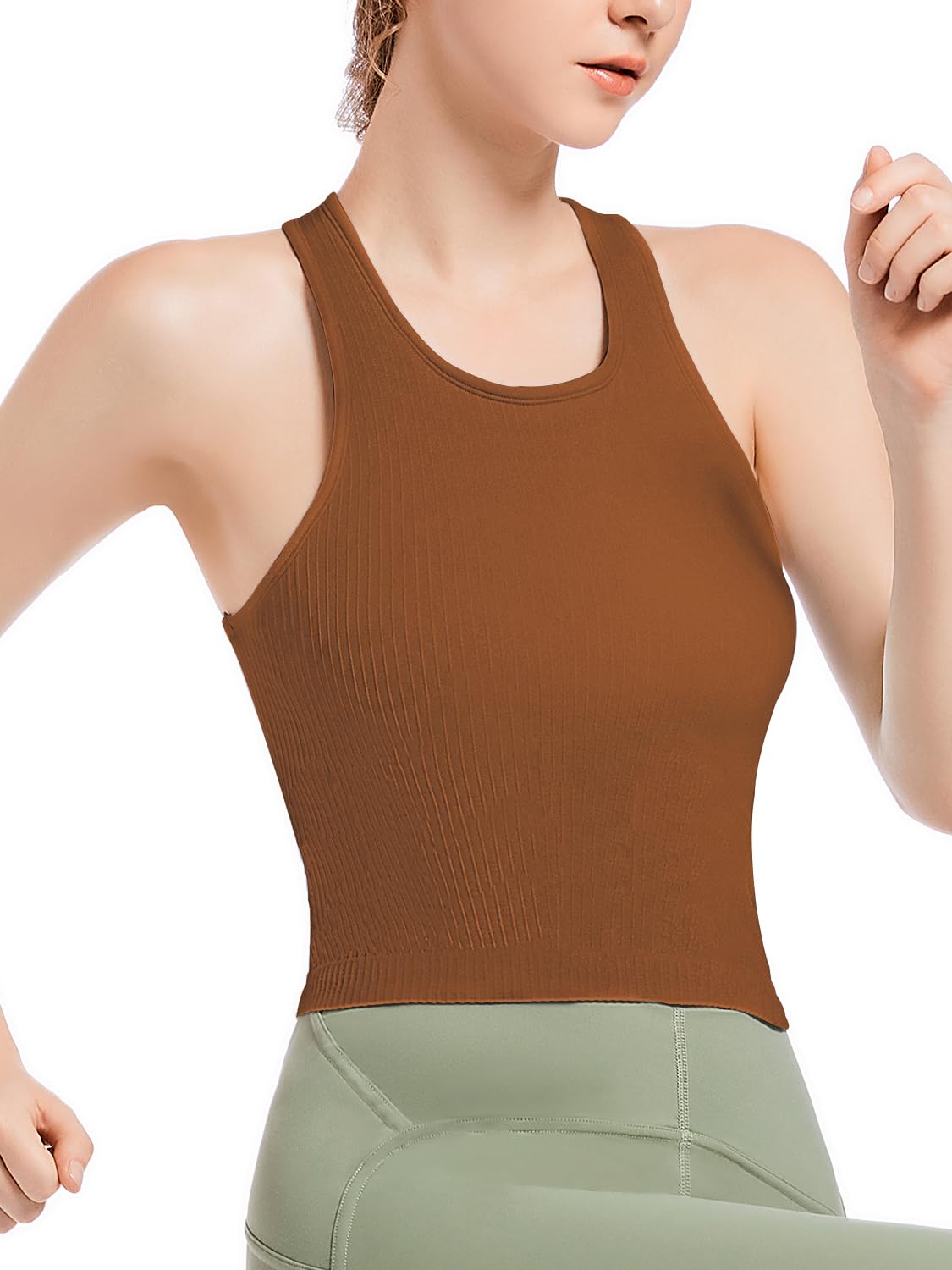 Longline biustonosz sportowy tank top biustonosz dla kobiet bezszwowy biustonosz sportowy prążkowane topy treningowe wyściełany krótki top fitness joga
