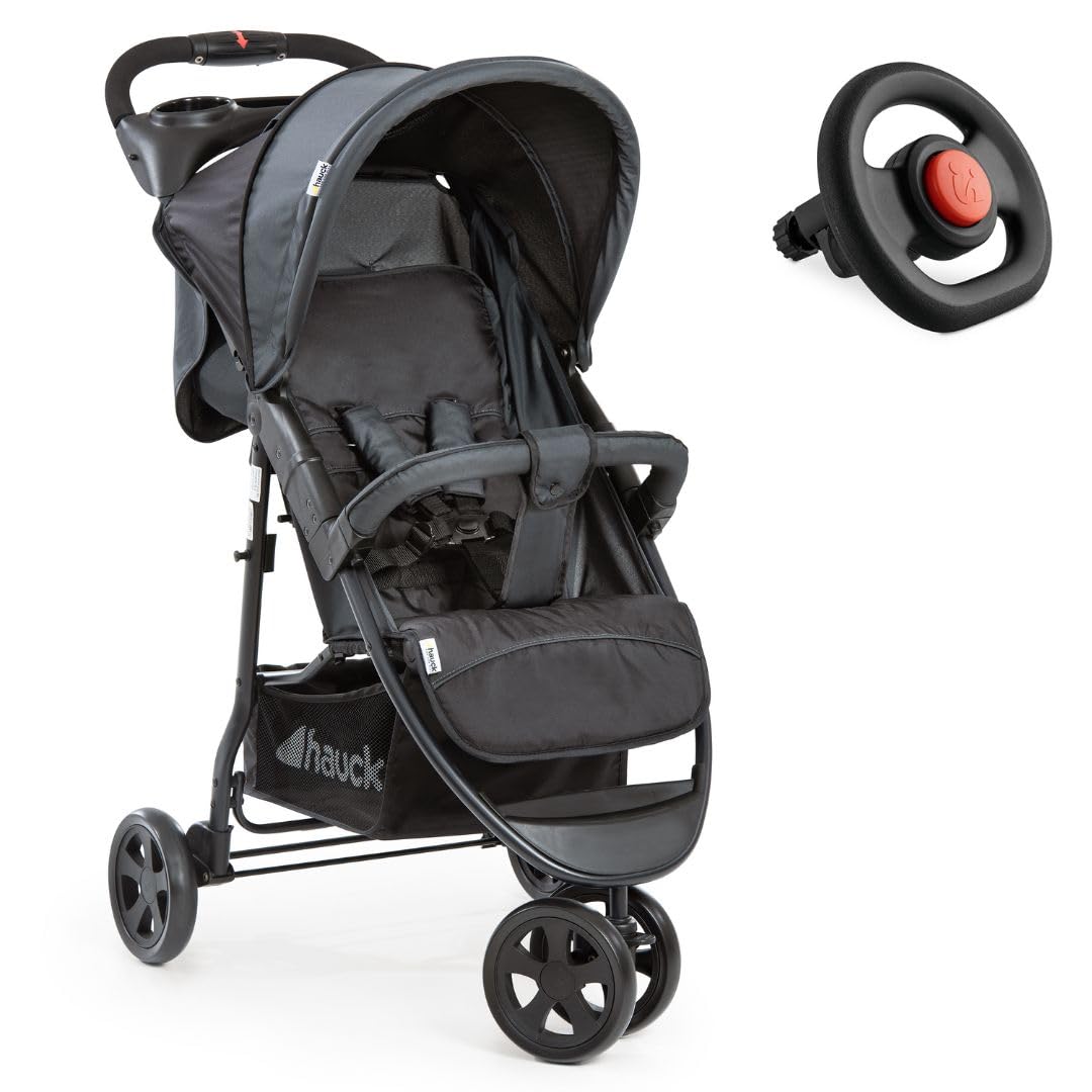 hauck Poussette Compacte 3 Roues Citi Neo 2, Inclus Volant Enfant, Housse de Pluie Poussette et Moustiquaire | Inclinable et Légère - Caviar Stone