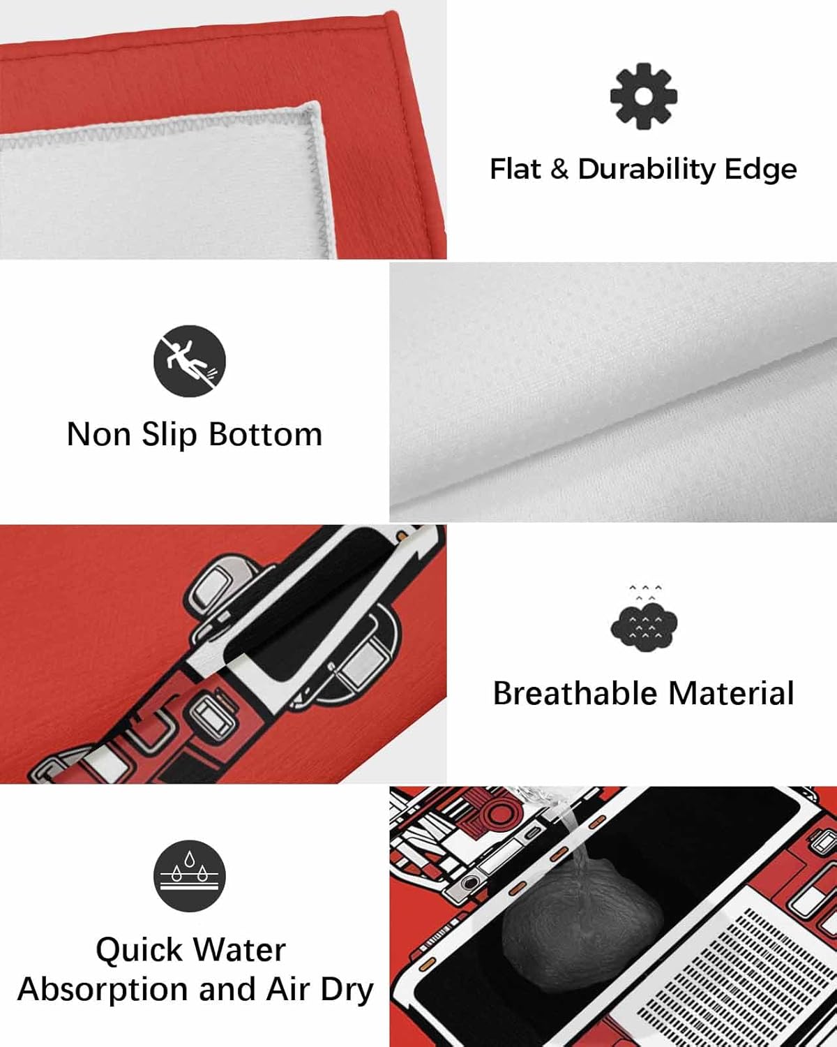 DecorLovee Outdoor Rug 4' x 6', Fire Fighting Truck Large Non Slip Area Rugs Washable Floor Mat, Red Truck Reversible Indoor/Outdoor Carpet Runner for Patio, Backyard, Deck
