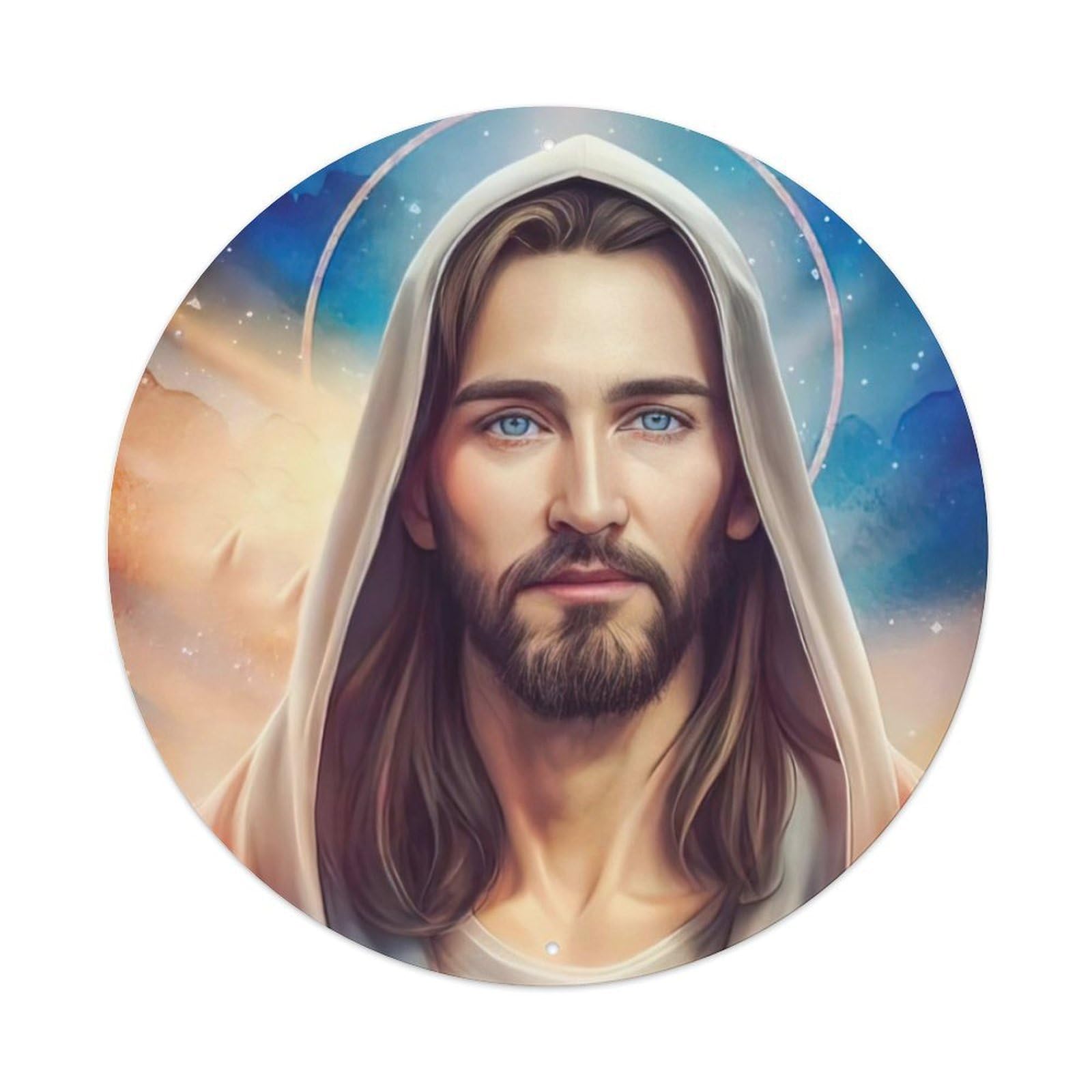 Christian Jesus Religious Poster 5 Vintage Metal Tin Sign Plaque Wall Decor for Cafe, Club, Garden Round Metal Poster 8x8Inch