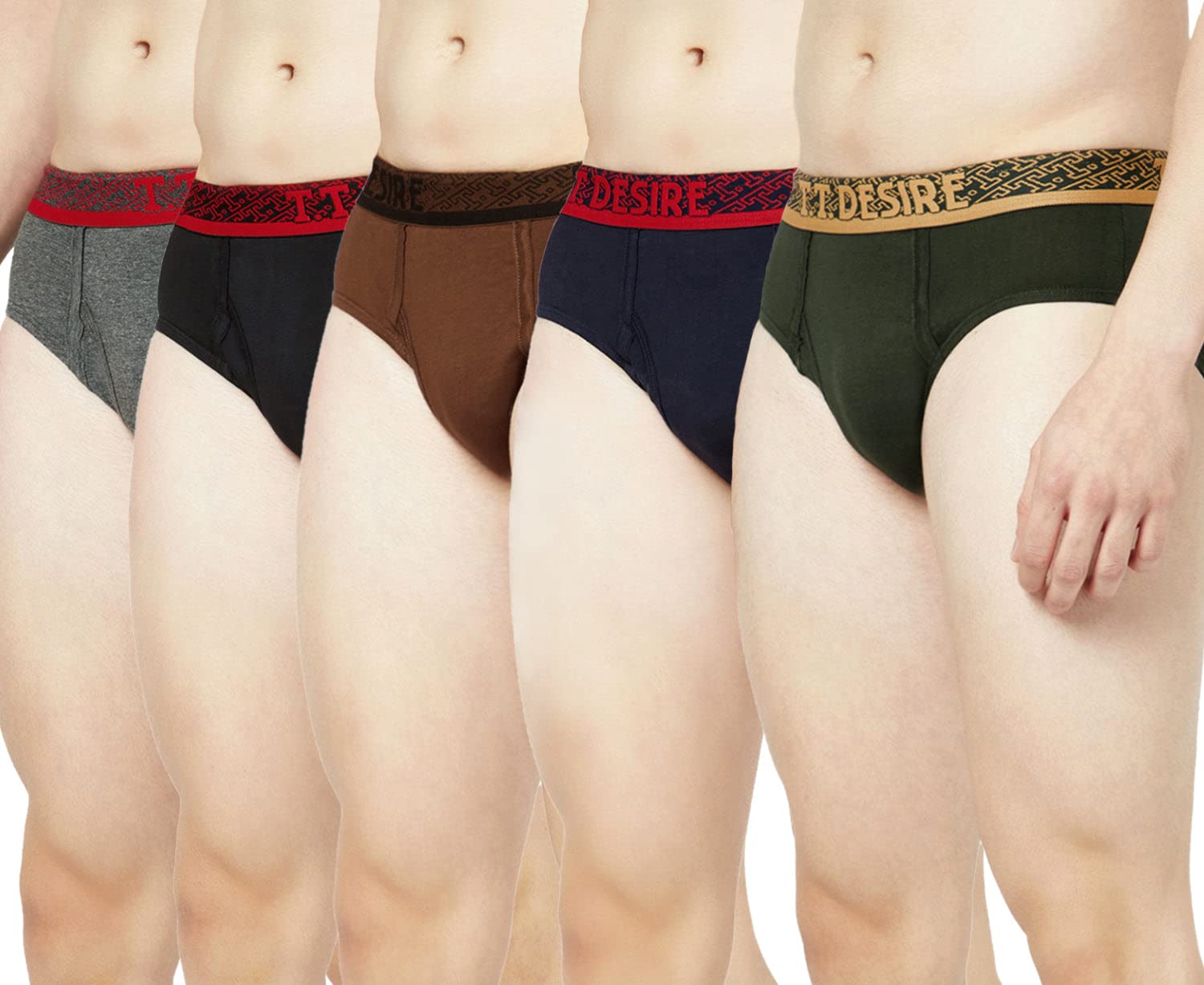 t t Mens Desire 100% Combed Cotton Front Open Brief Top Elastic Pack of 5 Assorted-picture-23