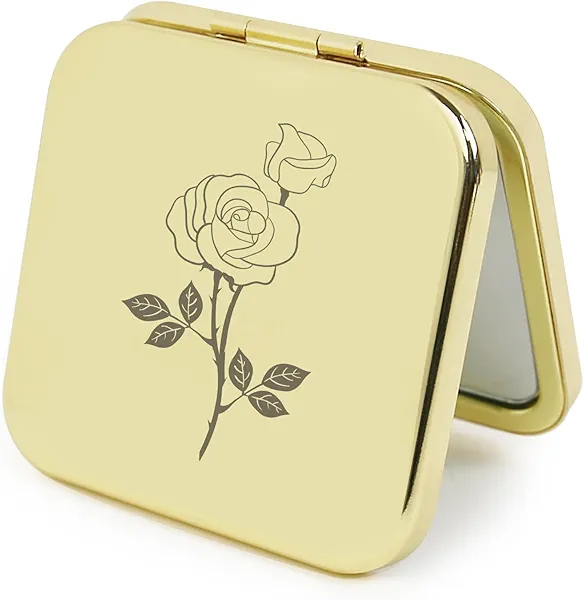 PDOZV Small Compact Mirror, Gold Square 2.8”×2.8” Metal Frame Double Sided 1X/2X Mirror for Purse Can be Used as Gifts for Women Mothers Wife(Gd02)