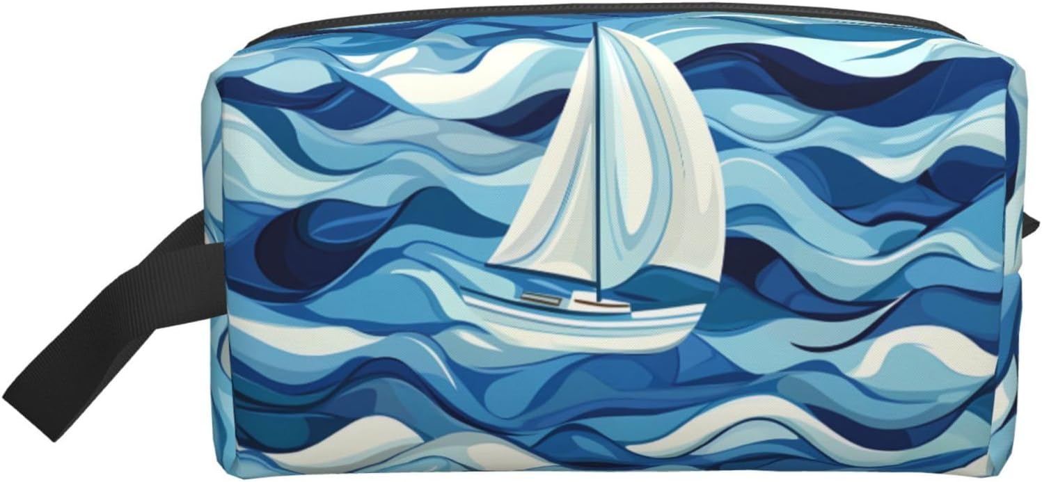 Sailing Boat on The sea Portable Large-Capacity Double-Sided Printed Travel Toiletry Storage Bag, a Must-Have for Travel.