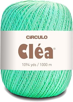 Circulo Clea Yarn Crochet Thread Fine Size 10-8/2 Perfect for Weaving - 100% Mercerized Brazilian Cotton Pack of 1 Ball 5.3 oz, 1094 yds - Color 5743 - Neo Mint