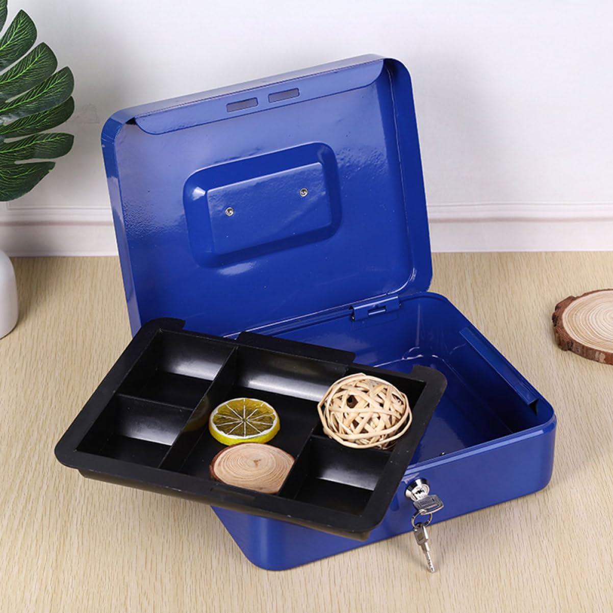 Boîte à Monnaie et Anneaux en Métal Bleue avec Poignée Portable