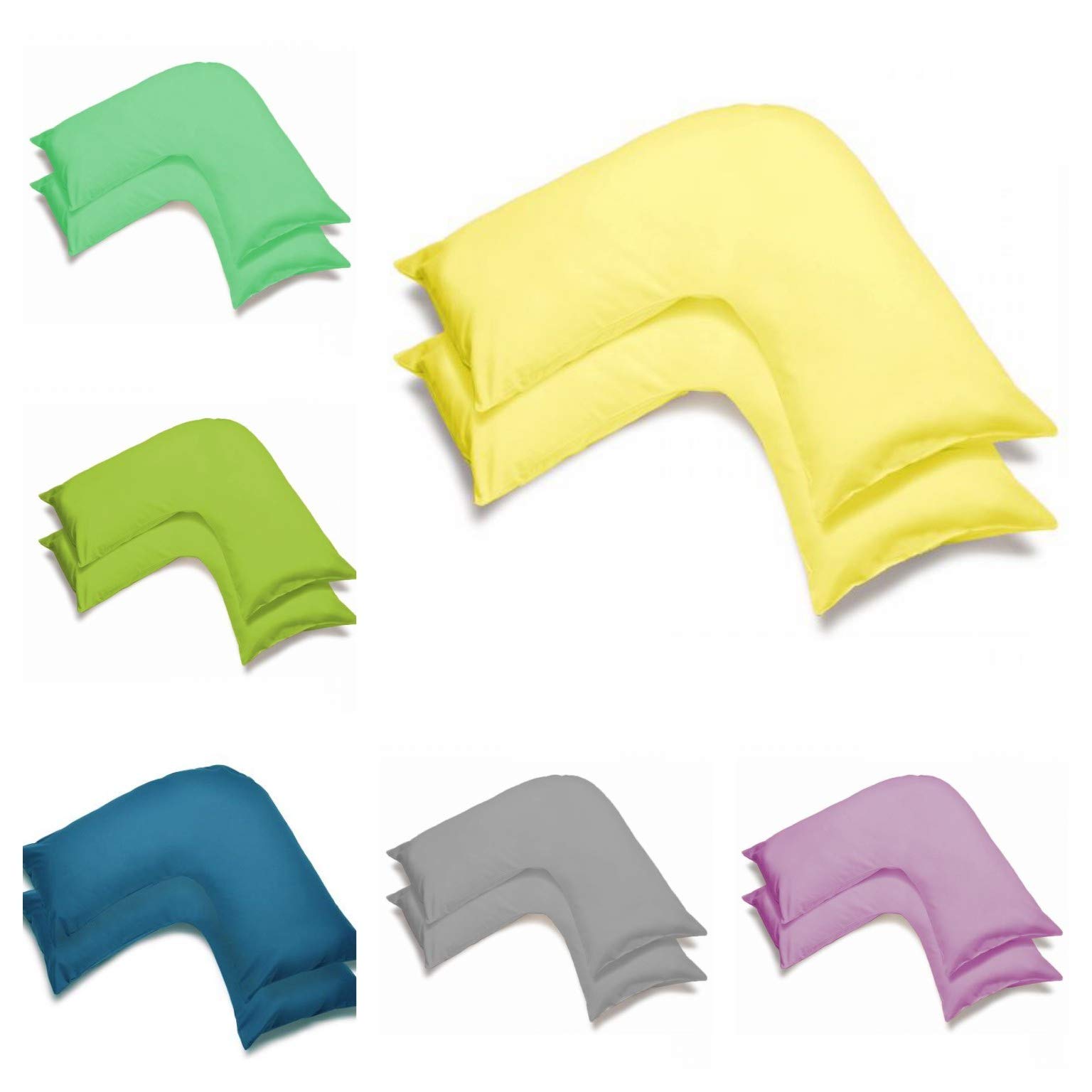 2 Pack Poly-Cotton Plain Dyed V Shaped Pillow Cases Covers - Orthopedic Pregnancy Maternity Back & Neck Support Nursing V Pillowcase Pair (Lemon)