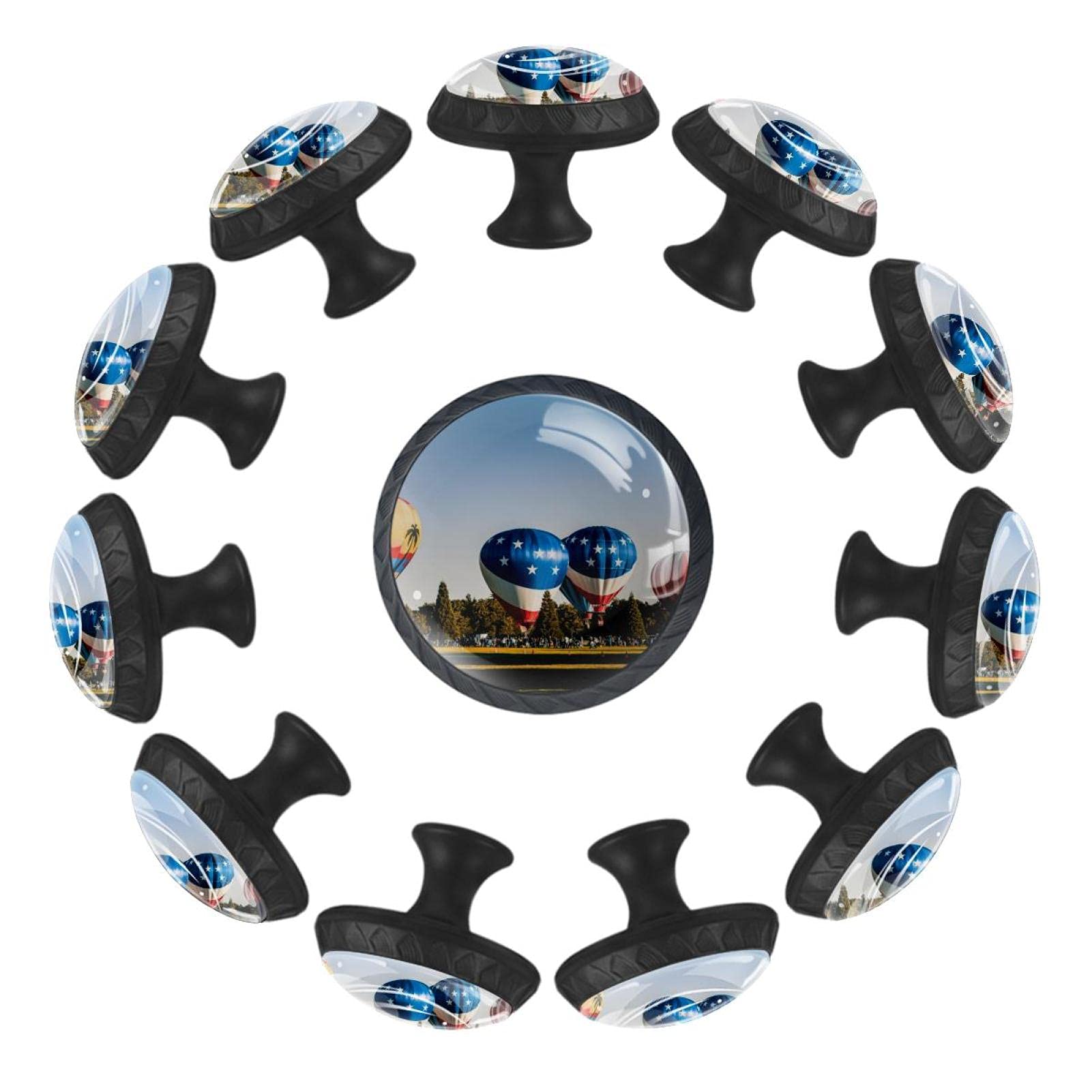 Boutons de tiroir ronds en verre motif montgolfières AISSO de 35 mm pour commode