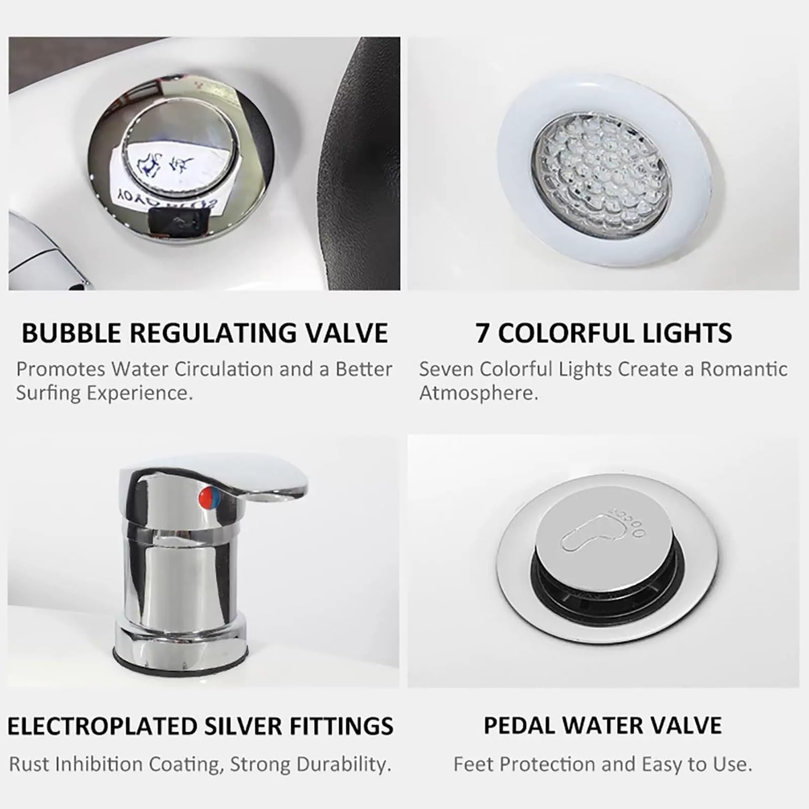 Vasca da Bagno for Pediluvi, Vasca Idromassaggio Rotonda in Acrilico di Grande capacità | Luce LED Integrata A 7 Colori, Poggiapiedi Dal Design Ergonomico, Adatto for Hotel