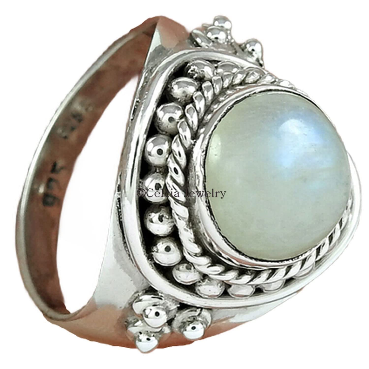 Anello in pietra di luna naturale, anello in argento sterling puro 925k, anello esclusivo per ragazze, anello solitario, anello regali dell'amicizia vintage di nozze per le donne
