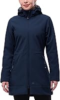 Vista 12 de 33,000ft Chaqueta de Lluvia Impermeable para Mujer de Softshell Largo con Capucha y Forro de Forro Polar, Cortavientos