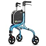 Planetwalk Premium 3 Wheel Rollator Walker for Seniors - Ultra Lightweight Foldable Walker for Elderly, Aluminum Three Wheel Mobility Aid, Brilliant Blue