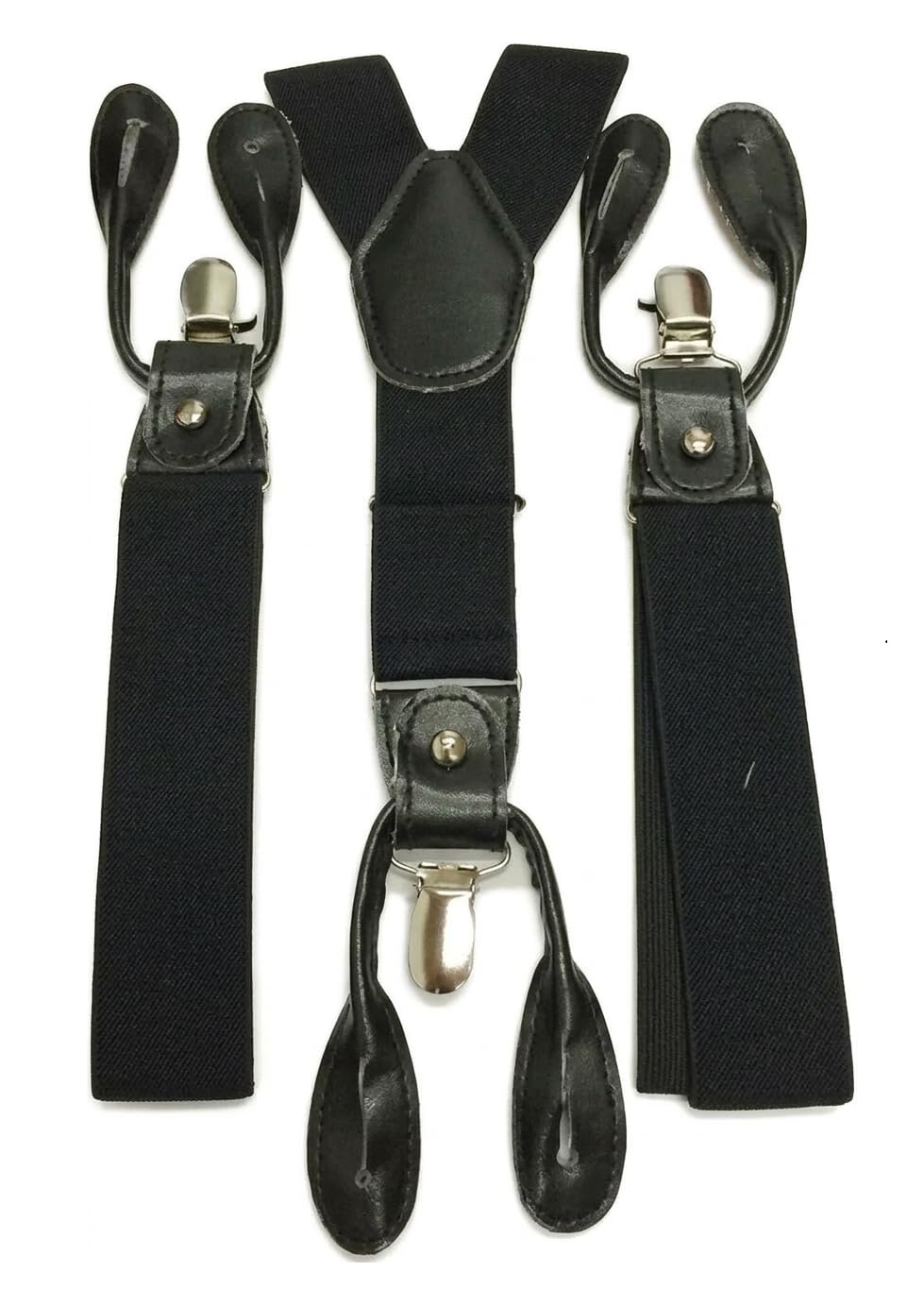 Ll Men's Black L&L® Suspenders Braces With Clip & Syntheti Leather Button On Strong 3.5 Cm Wide (Black)