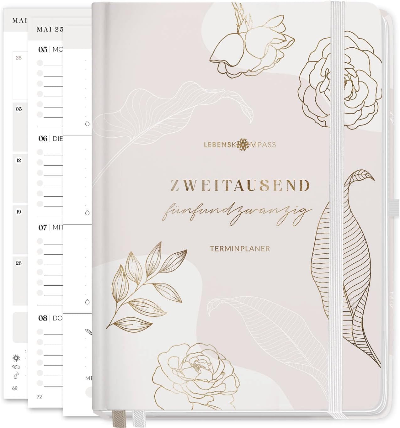 Lebenskompass Kalender 2025 Buchkalender A5 "ROSENBLATT" - Schöner