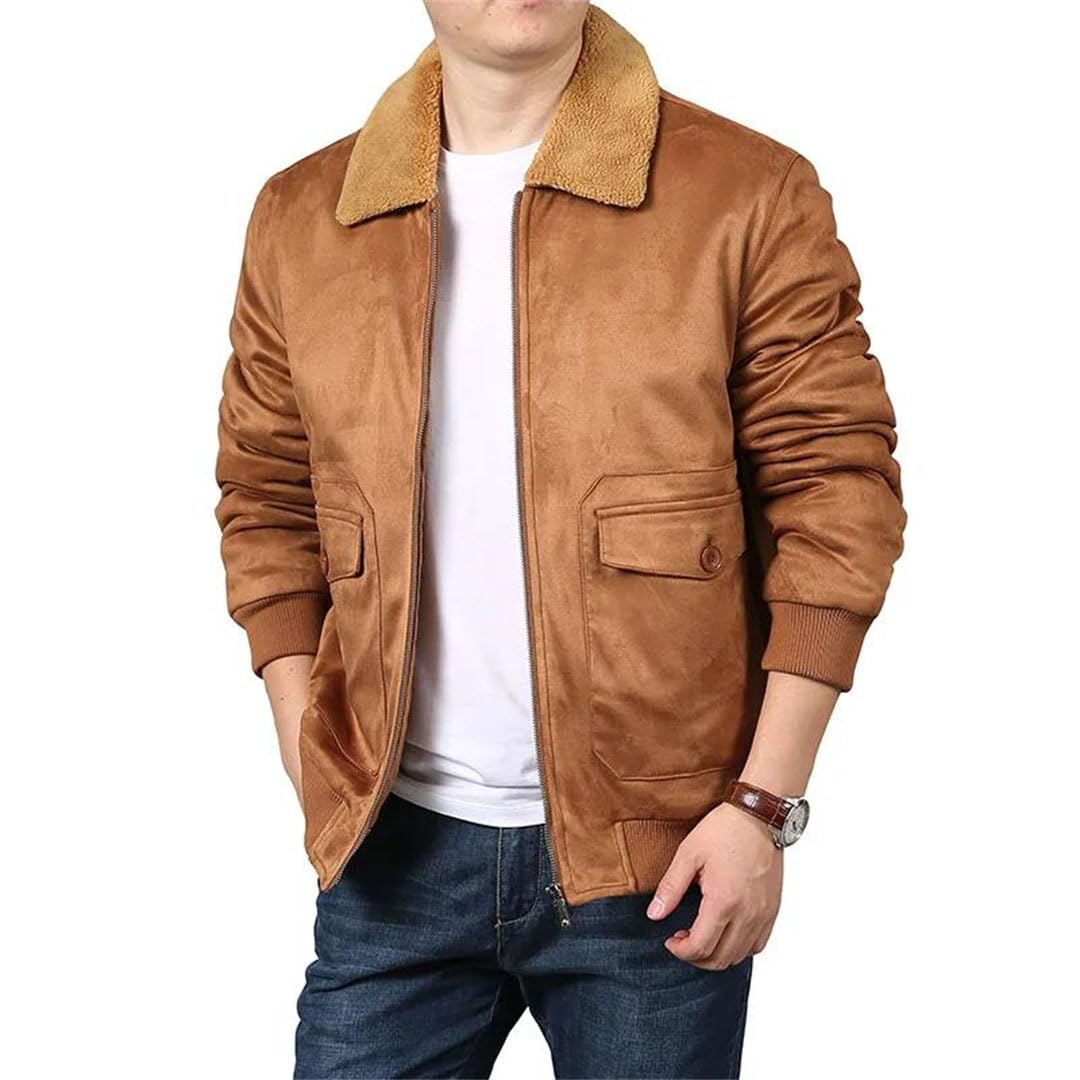 Giacca invernale da uomo in pelle scamosciata tinta unita multi-tasca imbottita ispessita tempo libero all'aperto viaggi risvolto top cappotto da lavoro da uomo