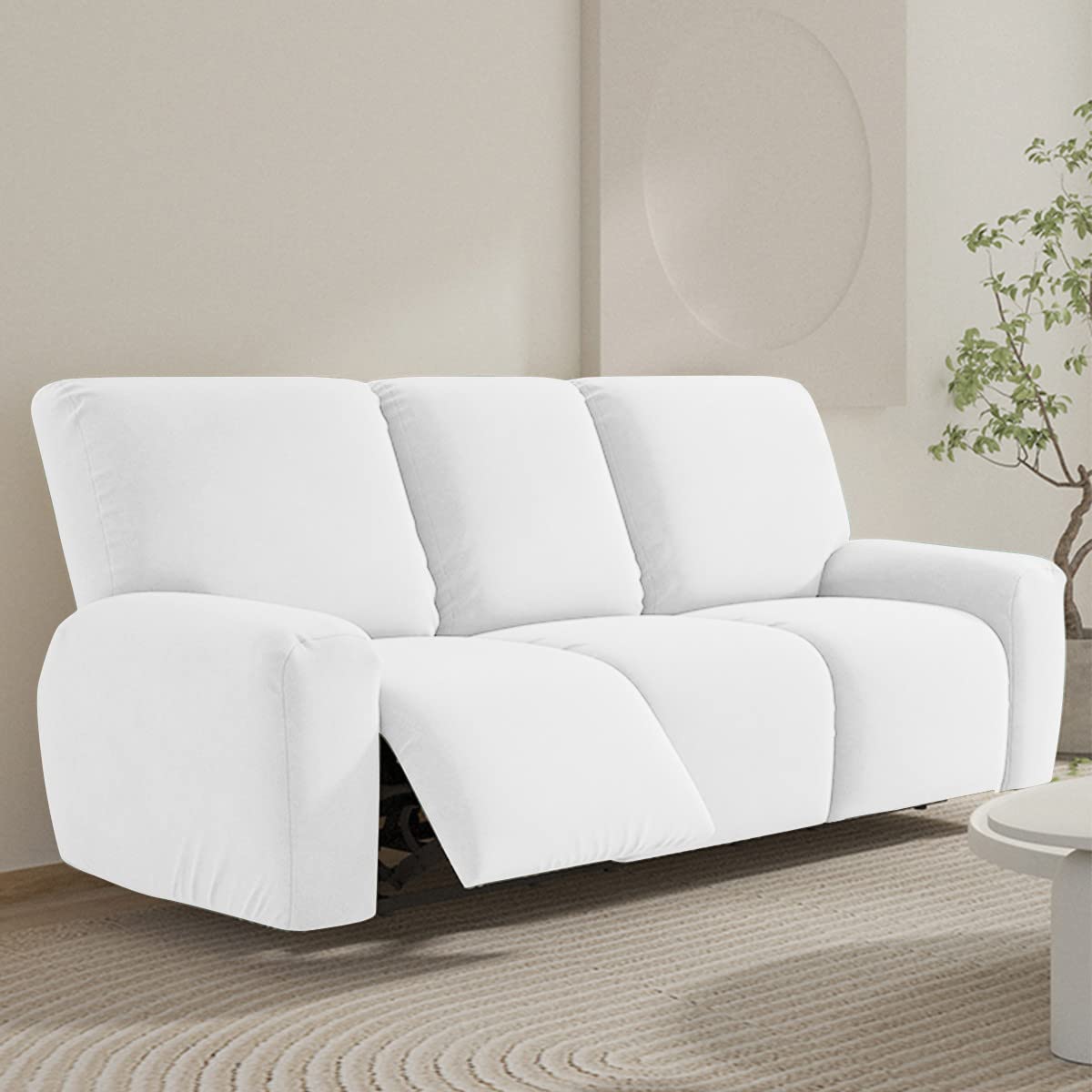 ABZDUNG Recliner Sofa Chair Covers With Pockets,Stretch Armchair Slipcovers Non Slip Reclining,Washable Furniture Protector For Living Room(Bianco,3 Posto)