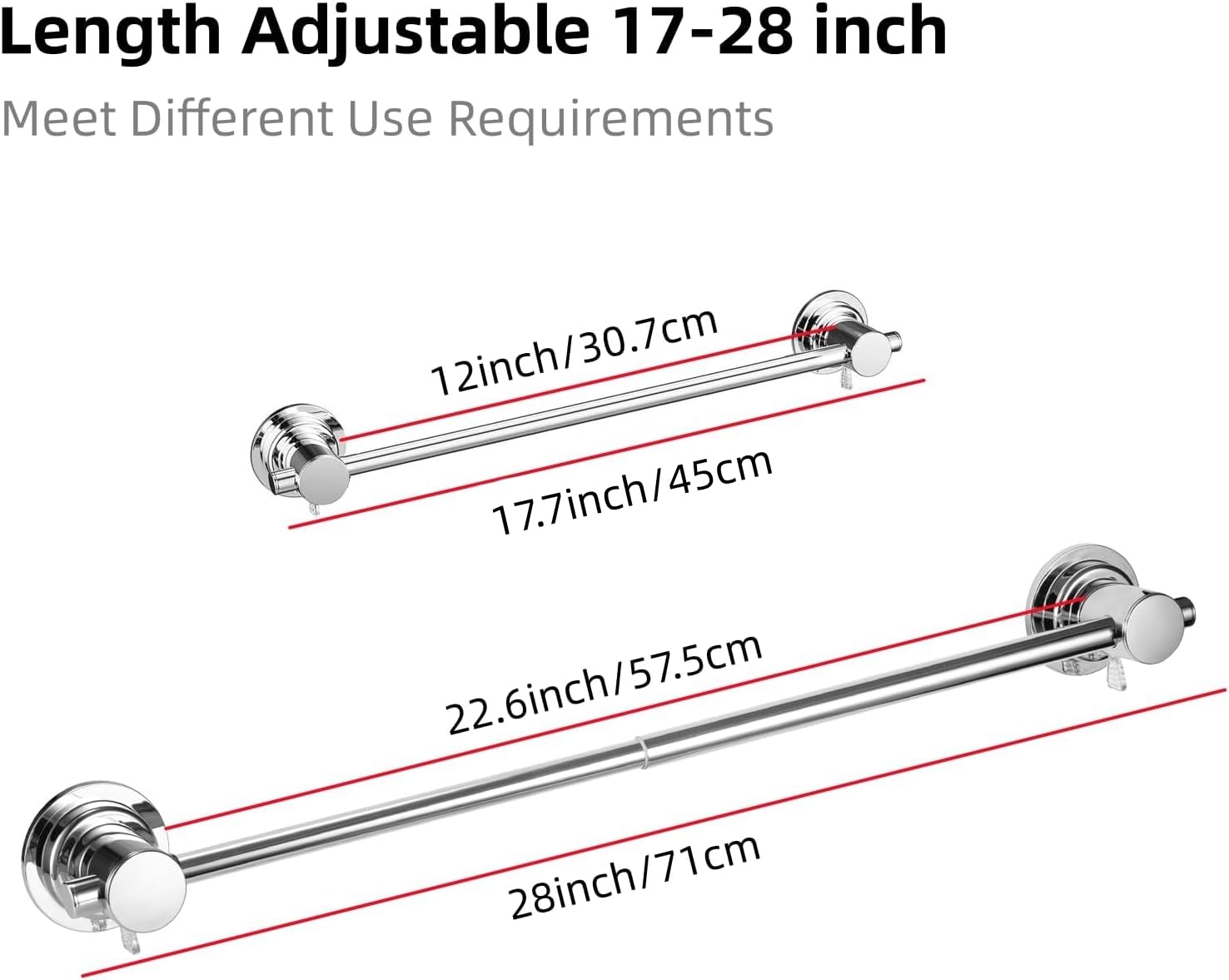 Snapklik.com : JiePai Extendable 18-30 Inch Suction Cup Towel Bar,Bath ...
