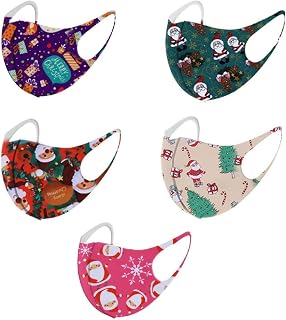 YiGengGo 5PC Adults Face_Mäsks Reusable Washable Cloth_Face Covering Bandana Cloth Face Bandanas Balaclava Anti-Dust Black Rhinestones Funny Printed Fashion Protection (A40-5PC, One Size)