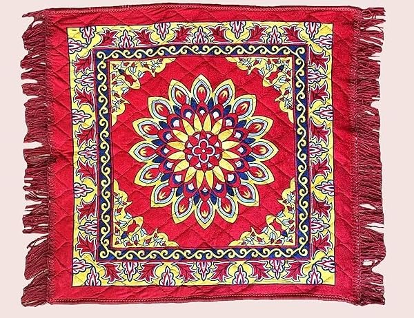 OCEAN STORE Rangoli Velvet Square Pooja Aasan Mat, Maroon & Multicolor, Non-Slip & Washable (1, Style_02(62 * 62cm))-image-10