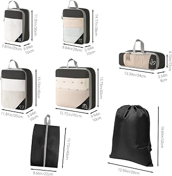 Compression Packing Cubes, 7 PCS Ultralight Packing Cubes, Black