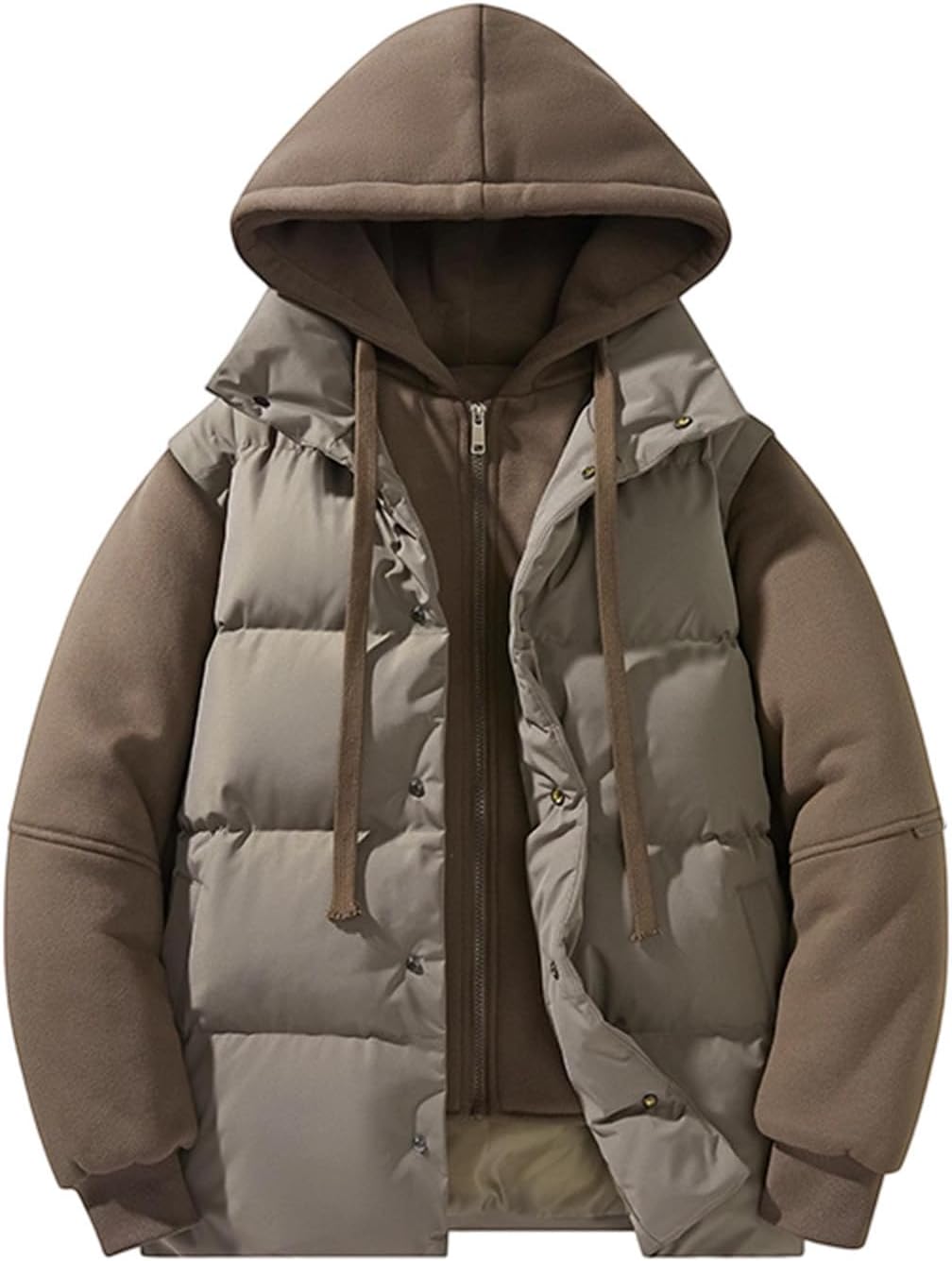 Men's Waterproof Ski Jacket 2 in 1 Winter Snow Coat Windproof Hooded Mountain Raincoat Fleece Liner Outwear