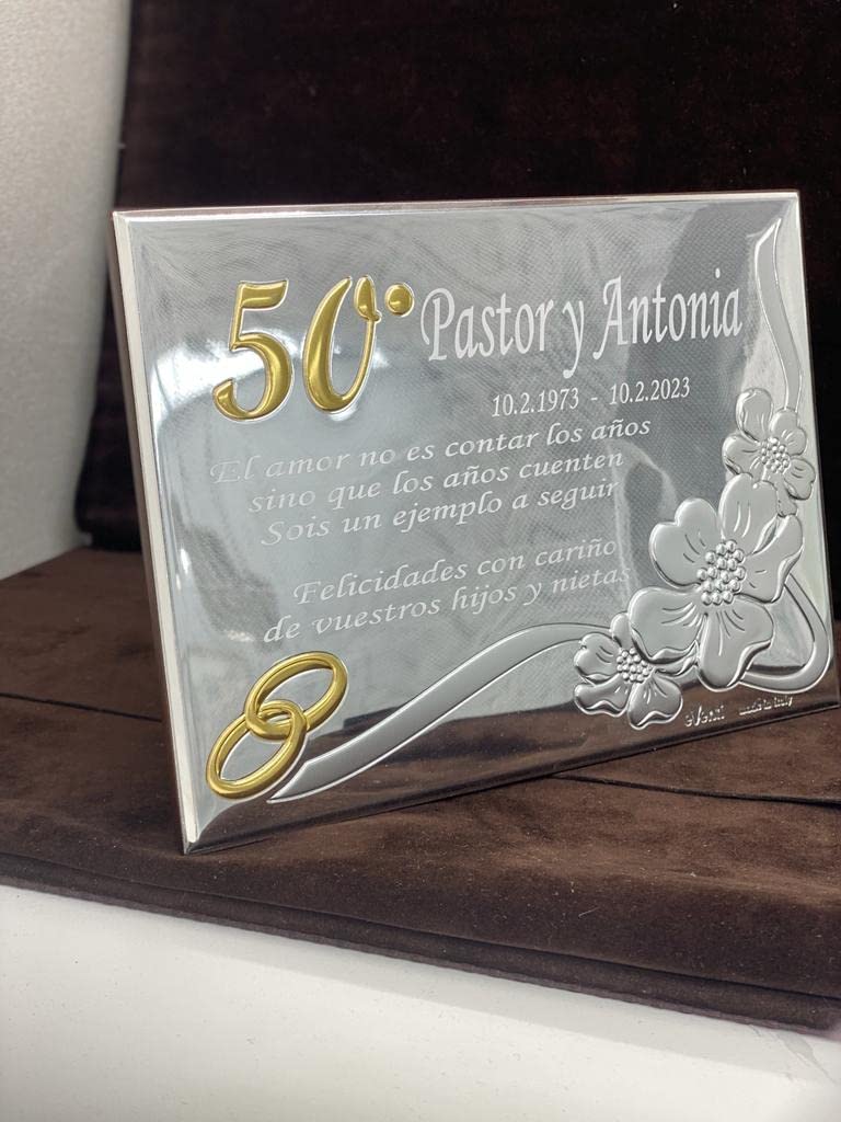 Placa 50 aniversario bodas de oro personalizada 2 tamaños