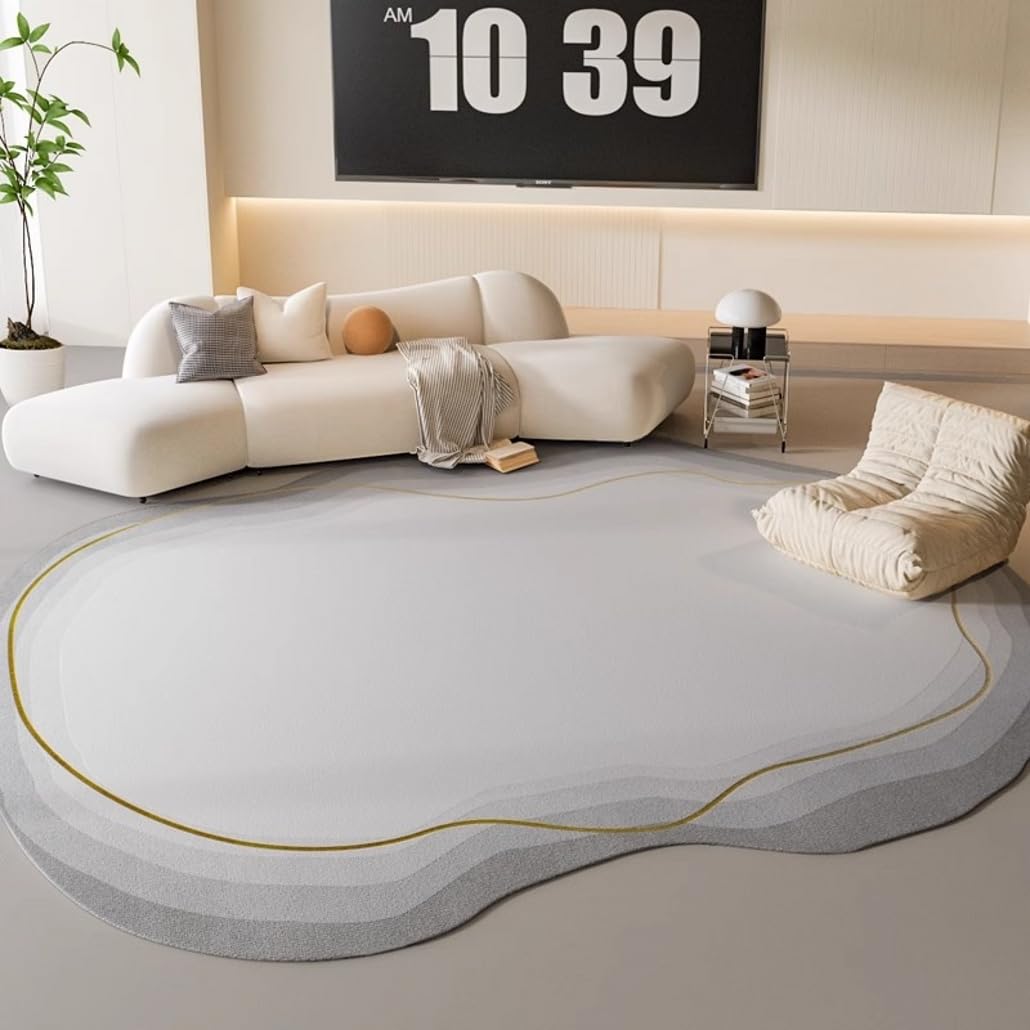 Minimalist Grey Irregular Shaped Area Rug for Meetingroom Bedroom Dining Room Contemporary Abstract Unique Shaped Rug Boho Home Office Art Decor Rug