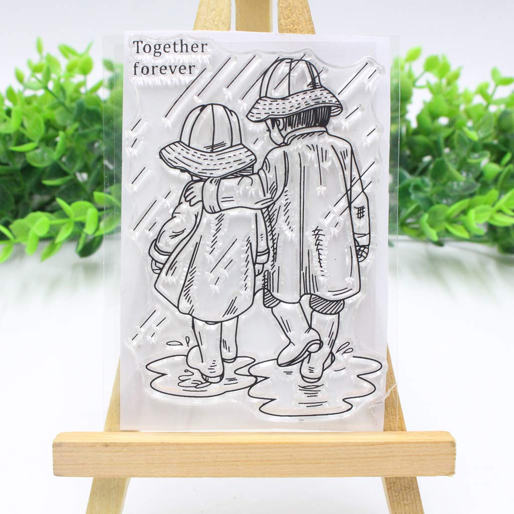 Jiamins Couple in The Rain DIY Silicone Clear Stamp Cling Seal Scrapbook Embossing Album Decorative