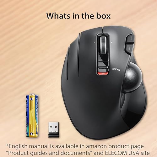 Miniatura 9 de ELECOM EX-G Ratón de Trackball para zurdos, inalámbrico USB de 2.4 GHz, ergonómico, control de pulgar, bola de rodillo de seguimiento, 6 botones