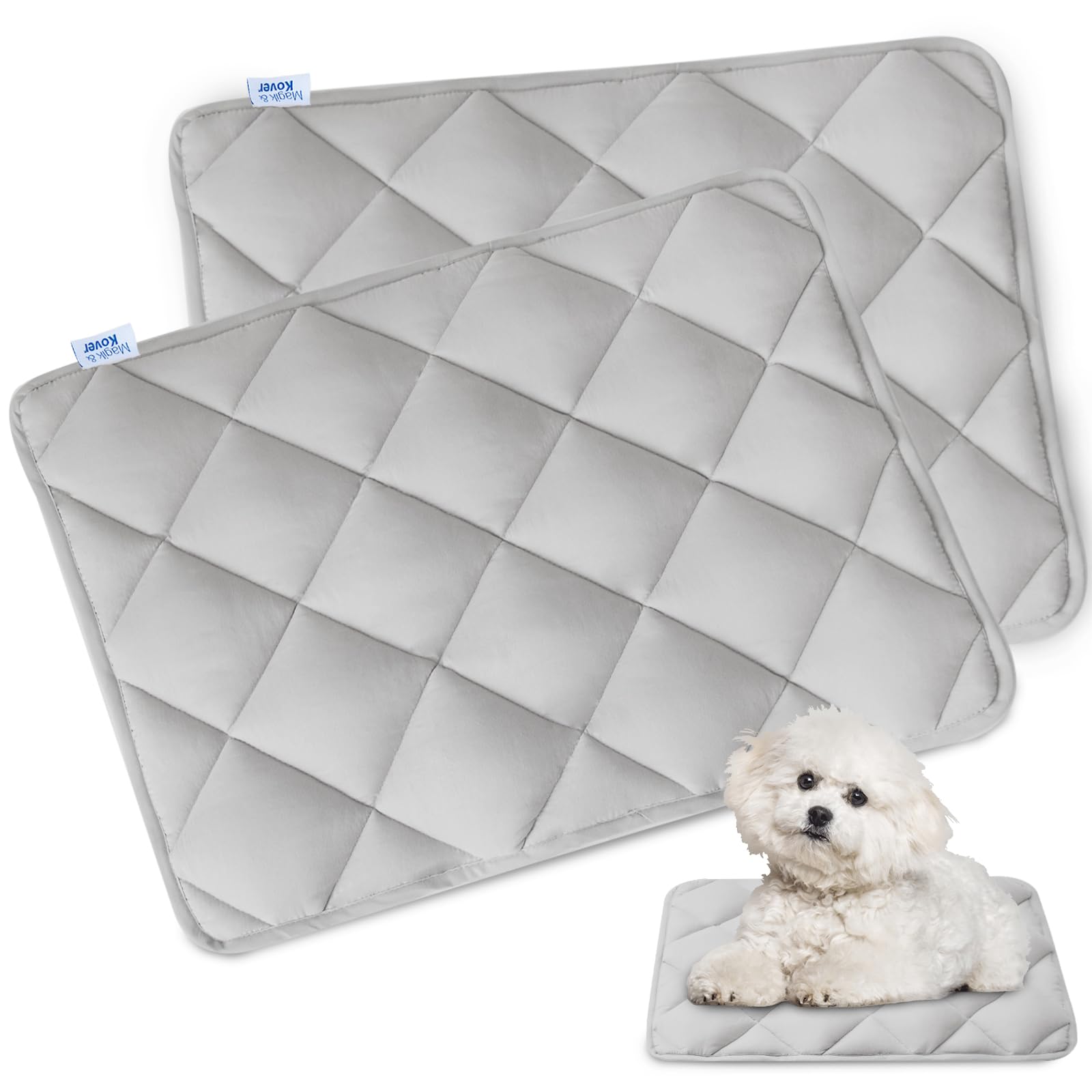 Magik & KoverDog Crate Pad 2 Pack (30" x 19"), Soft Dog Crate Mat with Anti-Slip Bottom, Machine Washable Kennel Pad, Fits 30 Inch, Grey
