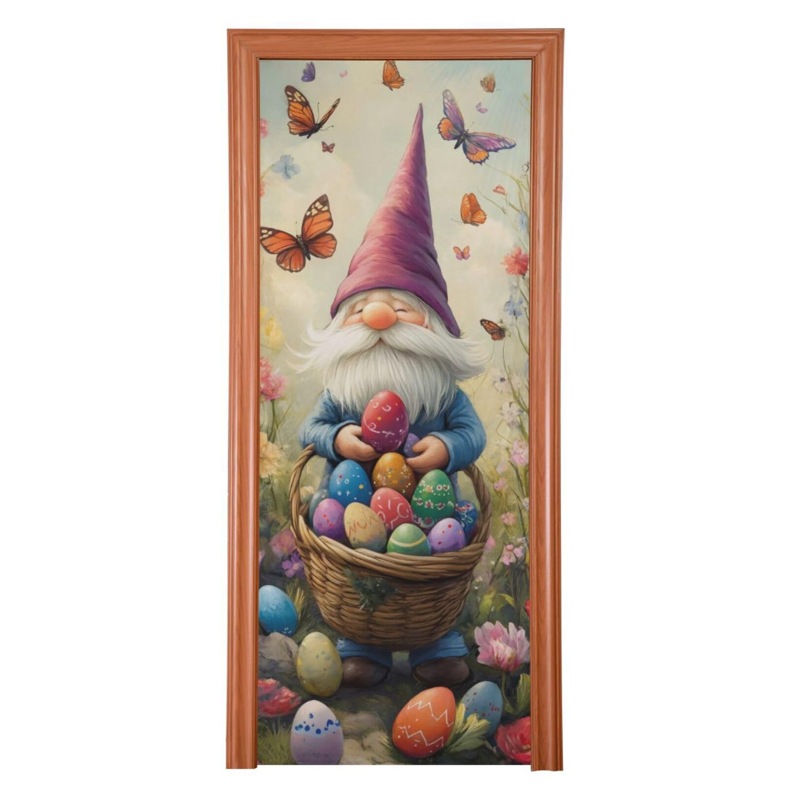 FLildon Easter Gnome Colorful Eggs Door Cover Decoration, Party Accessory Porch Decor for Festive Ornament Room Door Covers 32 x 79 Inch