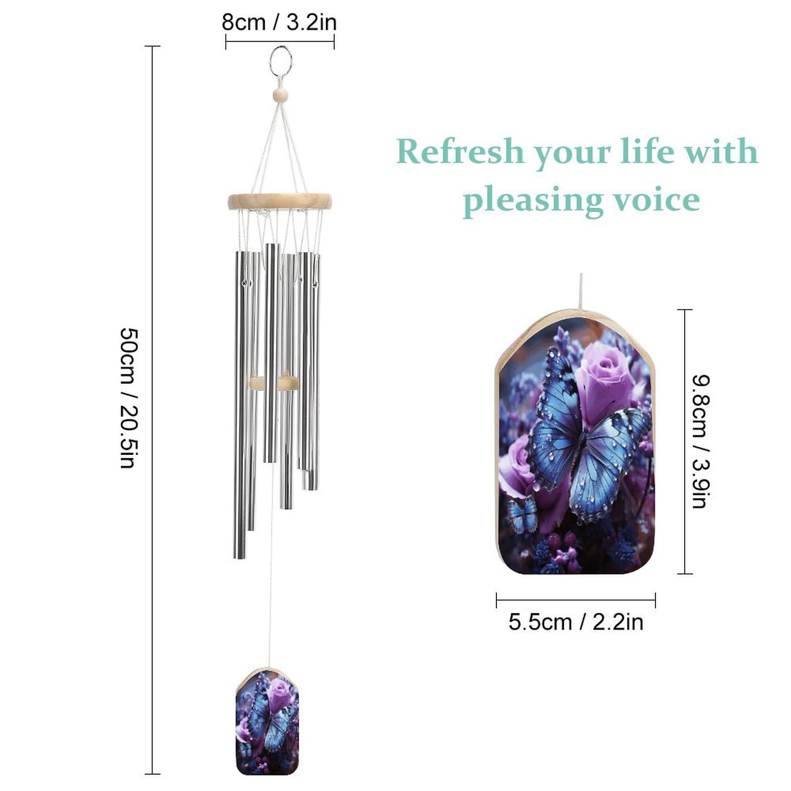 Outdoor Wind Chimes, Rose with Butterfly Printed Wind Chimes,Simple Wind Chimes,Curtain Wind Chimes for Home Decoration